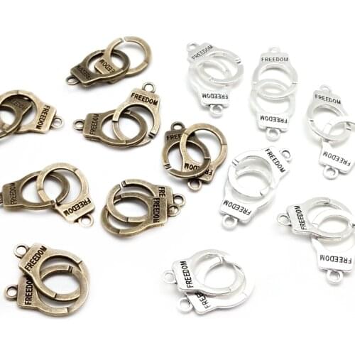 Vintage 10 Pairs/lot Freedom Handcuffs Charm Clasp Zinc Alloy Charm For DIY Bracelet Making Accessories 2018 Top Quality