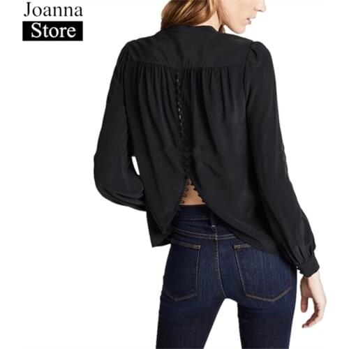 Spring Summer New 100%Silk Shirt Women Back Breasted Puff Sleeve Blouse V-Neck Slim White Top Soft Plus Size Casual Wild Clothes