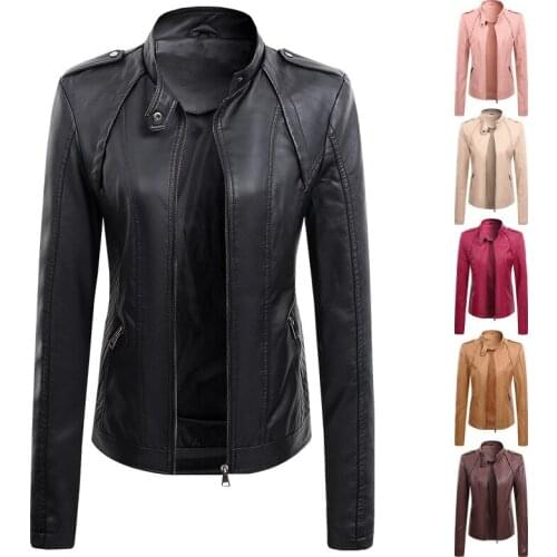 2021 Fashion Luxury Autumn Spring Womens Outerwear Top Quality Leather Hip Hop Street Wear Jacket Ladies Casual Slim Jacket Coat