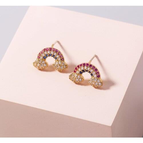 Sweet Cute Color Zircon Rainbow Stud Earrings for Women Korean Fashion Teen Girl Dating Jewelry 2021 Trendy Wholesale Pendientes