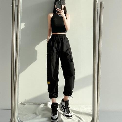 Women Cargo Pants Loose Fitting Korean Style Straight Leg Sports High Waist Trousers Running Sportswear Drawstring Sweatpants