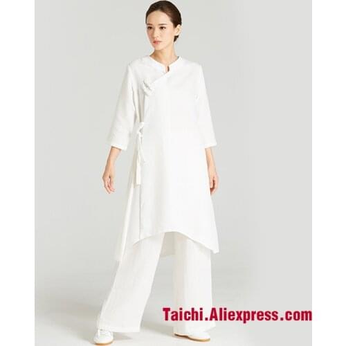 Women Handmade Linen Kung Fu Robe,martial Art Suit, Chinese Stlye Clothes, Tai Chi Clothing Performance Clothing Top+pants