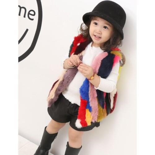 Real Rabbit Fur Vest Girls Kids Fur Waistcoat Childrens Warm Fur Waistcoat Rabbit Plus Cotton Vest For Boys Fur Outerwear