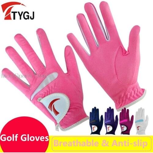 1 Pair Women Golf Gloves Super Fiber Cloth Non-Slip Breathable Ladies Gloves Girls Elastic Soft Golf Mitten Left Hand Right Hand