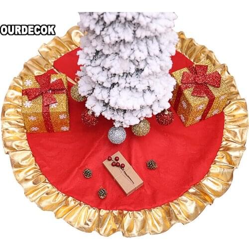 1pc 90cm Red Christmas Tree Skirt with Golden Ruffle Edge New Year Decorations Xmas Decoration