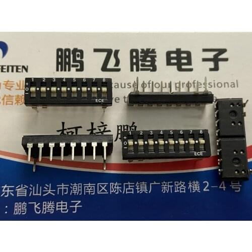 1PCS Taiwan ECE ETA108EZ three-state dial code switch 8-bit straight plug 2.54 3-speed key type toggle switch