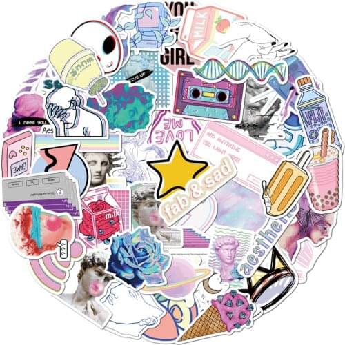 10/30/50PCS Retro Art Cute Girl Heart Psychedelic Steam Wave Style Art Notebook Graffiti Stickers Decorative Toys Wholesale