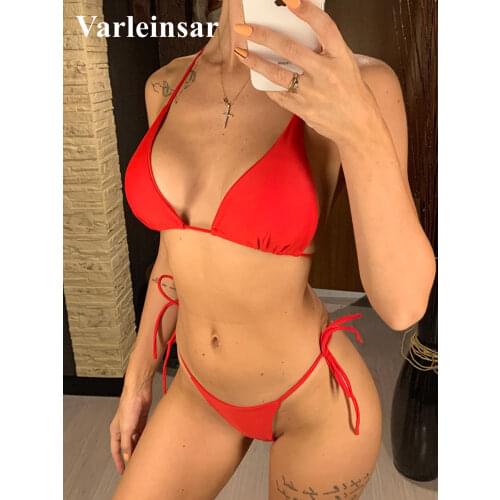 2021 Sexy 6 Colors Halter Bikini Female Swimsuit Women Swimwear Two-pieces Bikini set Thong Bather Bathing Suit Swim Lady V2478