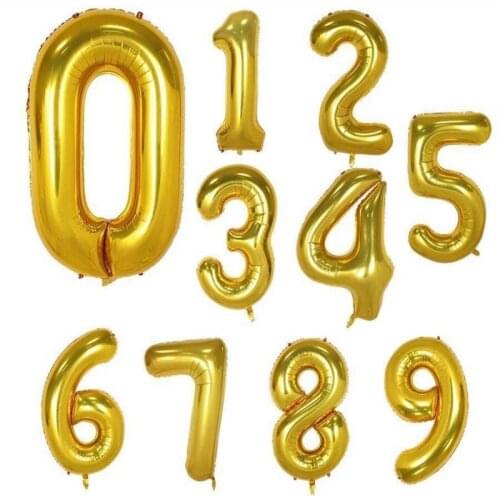 30pcs 32 inch Gold Silve Digital 0-9 Number Balloons Wedding Birthday Party Decorative Inflatable Balloon free shipping
