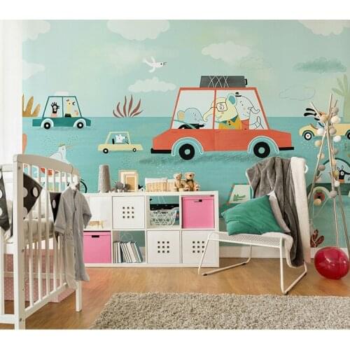 Newest Cartoon car Elephant Wallpaper Mural 3d Wall Photo Mural for Kids Room Kindergarten sofa Background 8d wall Mural Decor