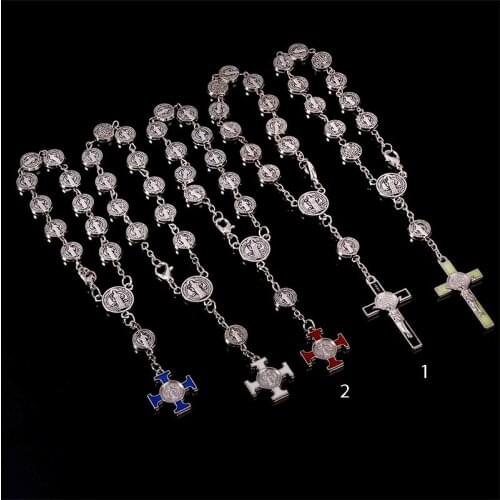 48 Pieces Jesus Cross Bracelet Christian Jesus Jewelry Rosary Heart Saint Mercy Saint Icon Religious Hole Bead Bracelet