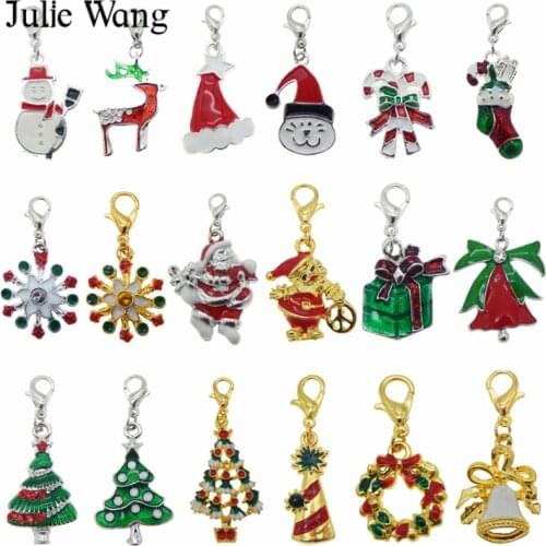Julie Wang 6PCS 18 Styles Enamel Christmas Tree Bell Snowman Keychains Alloy Lobster Buckle Clasp Charms Key Chains Jewelry