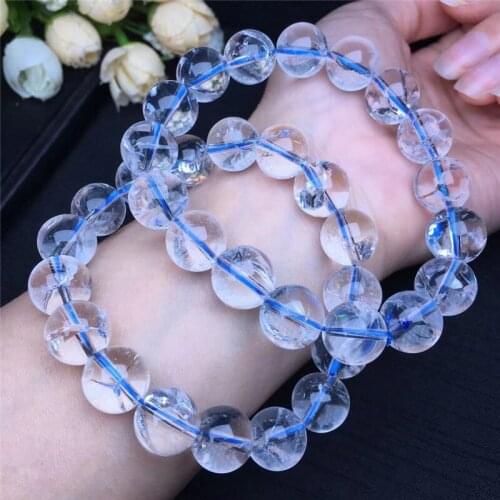 Natural rainbow white clear crystal ball beads bangle Gemstone bracelet reiki Healing gift