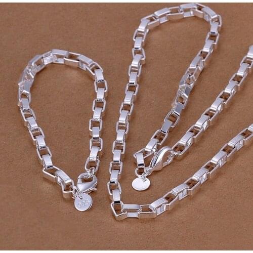 Wholesale silver Hot Christmas gifts retro Charms women men chain geometry necklace bracelets fashion jewelry sets