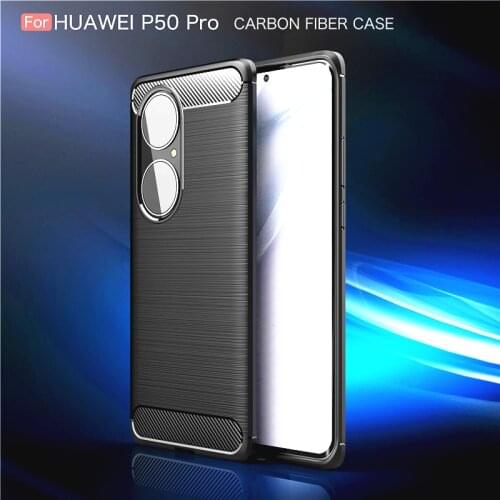 For Huawei P50 Pro Case Carbon Fiber Shockproof Silicone Armor Bumper Phone Case For Huawei P50 Pro Cover For Huawei P50 Pro