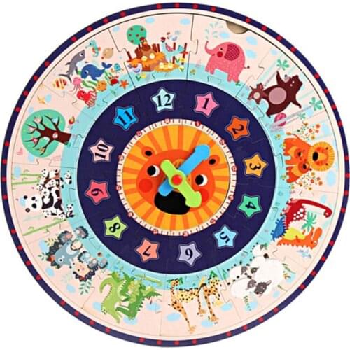 Wooden Puzzle Tangram Digital Clock Watch Jigsaw Cartoon Animal Assembly Baby Kids Early Educational Toys Y4UD