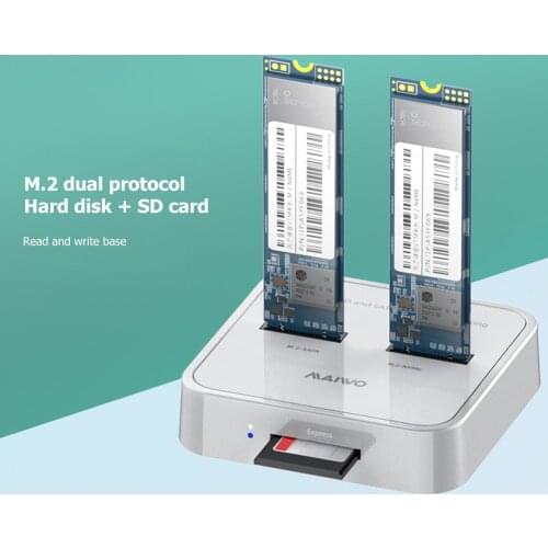 MAIWO K3016SD US/EU Plug M.2 SSD Docking Dual Bay SATA/NVMe SD Card Reader Station 10Gbps Solid State Drive Enclosure Case Dock