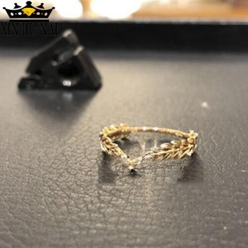14K gold leaf feather ring stacking tail ring Leave Feather Crystal Ring Gold Color Women Mood Love Rings Party Gifts Jewelry