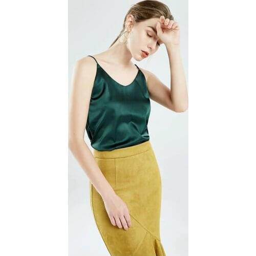 Spaghetti Strap Sexy Deep V Neck Dark Green Matte Satin Basic Camisole Beach Sun Top Backless Tank Tops Base Undershirt