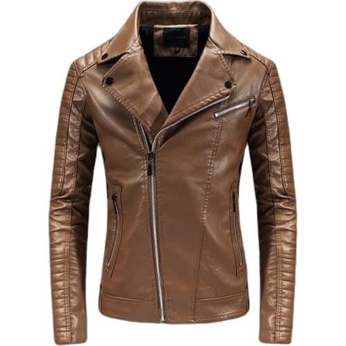 Male Leather Jacket,Jackets,Fall New, Mens Lapel Leather, Slim Version, Solid Color,Zipper Door, Pocket Trim,Three Colors,M-3XL