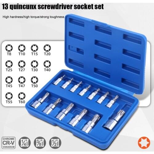 13pcs Ratchet Torx Hexagon Bits Socket Set Extension Holder Adapter with Plastic Storage Box Wrench Spanner Sleeve Repair Tools
