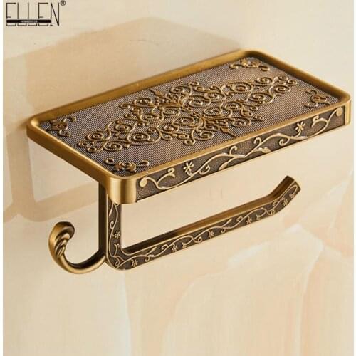 67 Bathroom Shelves Antique Bronze Carving Toilet Roll Paper Rack with Phone Shelf Wall Mounted Bathroom Paper Holder