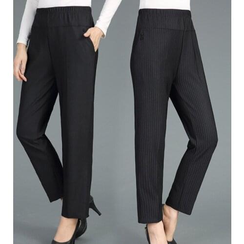 New 2020 Spring Middle-aged Mother Plus Size Pants Elderly Casual Elastic Pants High Waist Womens Trousers Straight Pants W1835