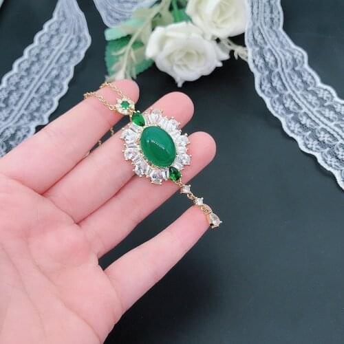 Natural Green Jade Flower Pendant Necklace 925 Silver Chalcedony Amulet Fashion Jewelry Gifts for Women