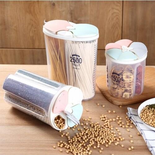 4 Grids Plastic Kitchen Food Storage Box Rotating Dry Food Rice Container Storage Case Flour Grain Storage Bottle Jar