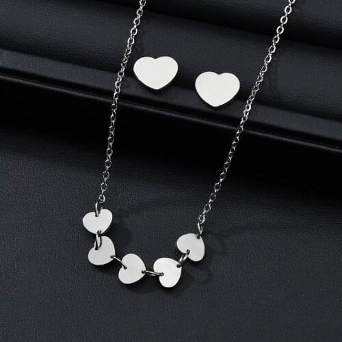 Simple Fashion Female Clavicle Pendant Peach Heart Neck Chain Necklace Heart-Shaped Earrings Jewelry Set for Women