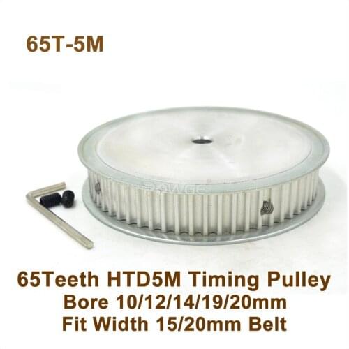 POWGE 65 Teeth 5M Synchronous Pulley Bore 10-20mm Fit Width 15/20mm 5M Belt 65T 65Teeth HTD 5M Timing Belt Pulley 65-5M AF