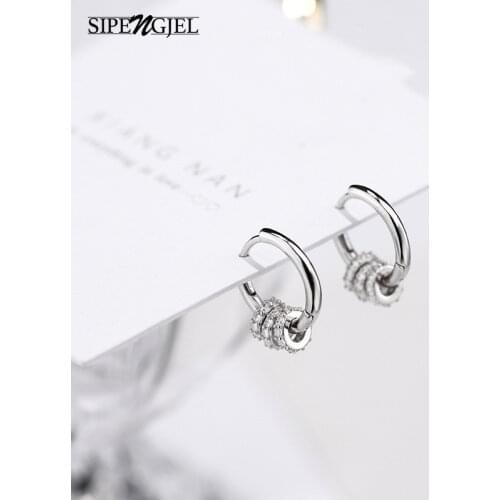 SIPENGJEL Tiny Trendy Silver Color Three Circle Zricon Hoop Earrings Korea Style Simple Earrings For Women Jewelry