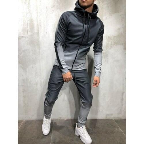 Plus Size Mens Hooded Tracksuit Sportswear Autumn Winter Gradient Zipper Sweatshirt+Long Pants Jogger 2Pcs Sport Clothes Sets