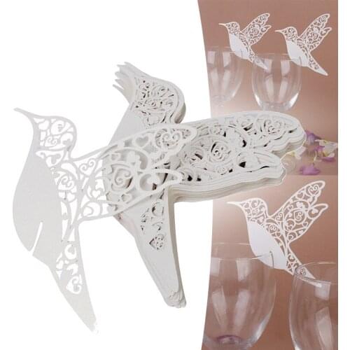 Super Deal 50pcs/Pack Birds Wedding Table Paper Place Card Escort Name Card Wine Glass Card #87933