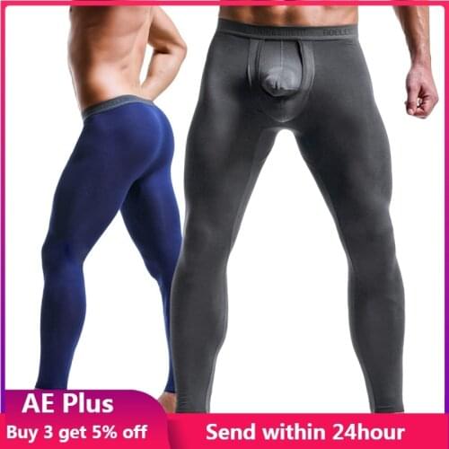 Thermal Underwear Men Long Johns Male Underpants Leggings Tight Stripe Print Open Tights Sweat Pants Solid Long Underwear