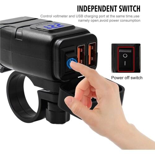Universal Motorcycle Charger Dual QC3.0 Fast Charger 12V Car Phone Charger With Digital Voltmeter for iphone Samsung Huawei