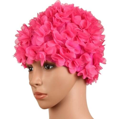 Swim Floral Vintage Woman Cap Petal Retro Swimming Flower Bathing Cap Attractive Hat Swimwear