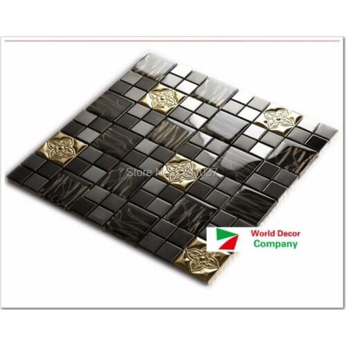 High Quality New 1BOX(11sheets) Black Metal Crystal Glass 3D Mosaic Tile Wall tile kitchen backsplash ceiling tile Free shipping