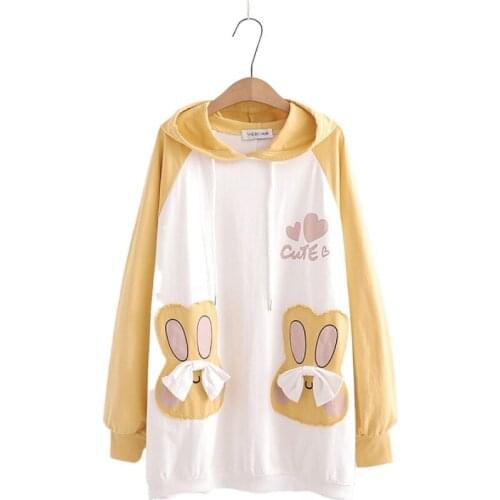 Women Patchwork Sleeve Hooded Sweatshirt Harajuku Hoodies Casual Pullovers 2020 Autumn Girl Cotton Loose Mid-Length Tracksuit