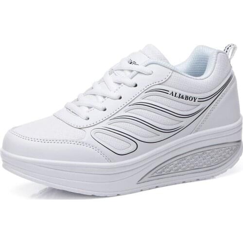 PU Leather Womens Running Shoes Platform Slimming Shoes Ladies Wedges Swing Women Sport Shoes White Sneakers Woman Krassovki