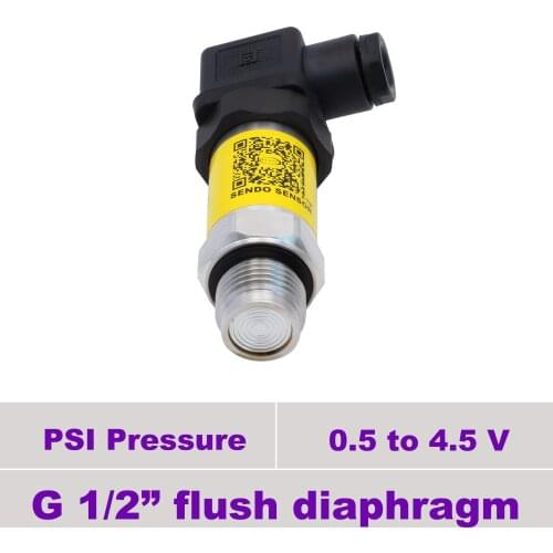 0.5 4.5 v flush mount pressure transmitter, 5 vdc supply, psi gauge pressure, 300, 500, 2000, 5000 psi, AISI 316L wetted parts