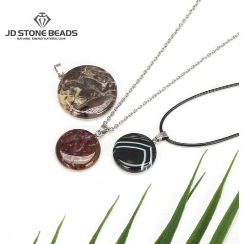 1Pc Agate Round Shape Pendants For Jewelry Making Cake Shape DIY Necklace Wholesale Stones Charm For Earring Fittimg