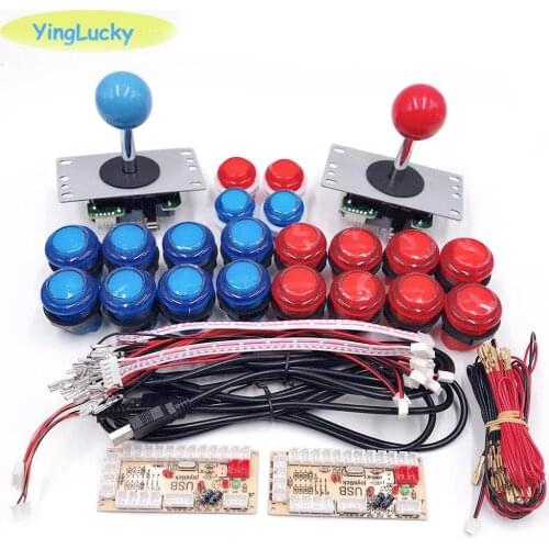 2-Player DIY Arcade Joystick Kits With 20 LED Arcade Buttons + 2 Joysticks + 2 USB Encoder Kit + Cables Arcade Game Parts Set