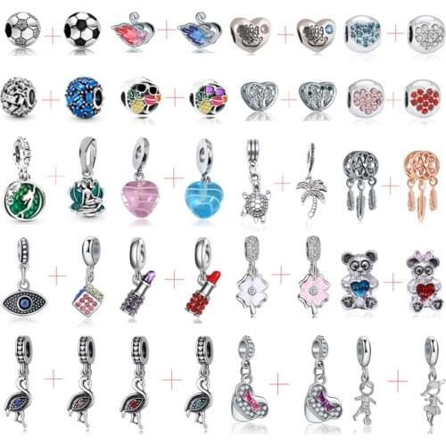2pcs Charms Beads Pendant Alloy Zircon Snowflake Heart Lock Flamingo Mouse Eye Fit Bracelets Necklace Fashion Diy Jewellery Gift