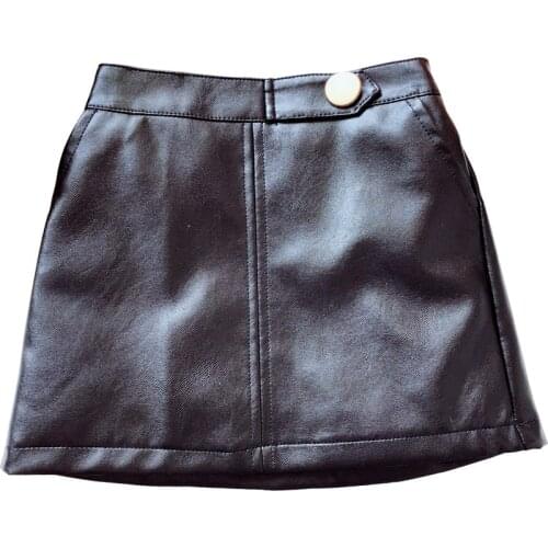 2019 Autumn Pu Leather Skirt For Kids Toddler Girls Black Brown Skirts Fashion Girls Button Mini Skirt Children Clothes Age 3-8