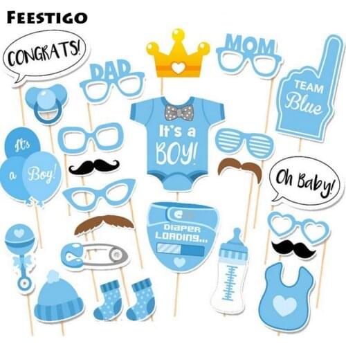 FEESTIGO 25PCS/Lot Baby Shower Photo Booth Props "Its a Boy Girl" Party Decorations Supplies Babyshower Photobooth Pink Girl
