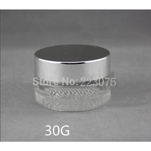 30G transparent glass cream jar with silver lid cream jar,Cosmetic Jar,Cosmetic Packaging,glass bottle