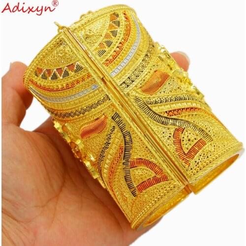Adixyn Width Dubai Indian Bangles Gold Color Big Cuff Bracelet for Women Wedding African Arab Gifts N04281