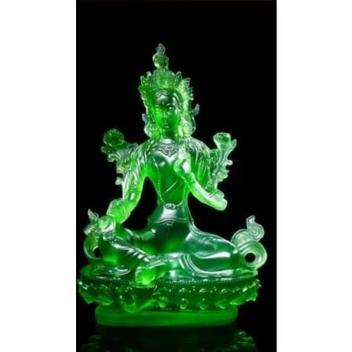 Free Shiping Tibetan Suppliers 12.8cm Resin Keep Safe Green Tara Tantric Sculpture Bodhisattva Efficacious Home Decorate Statue