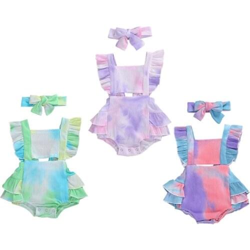 0-18M Newborn Kid baby Girl Clothes Ruffles Tie Dye Print Bodysuit Elegant Cute Sweet Princess New born Outfit Body Top
